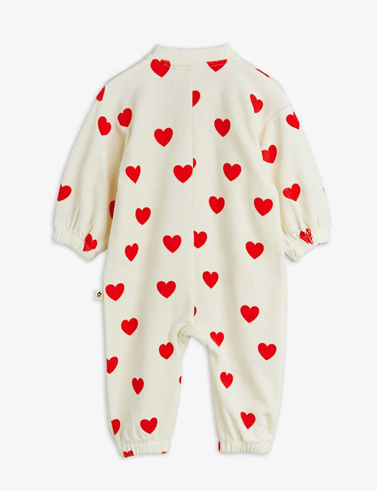 Mini Rodini Hearts Aop Velour Baby Jumpsuit