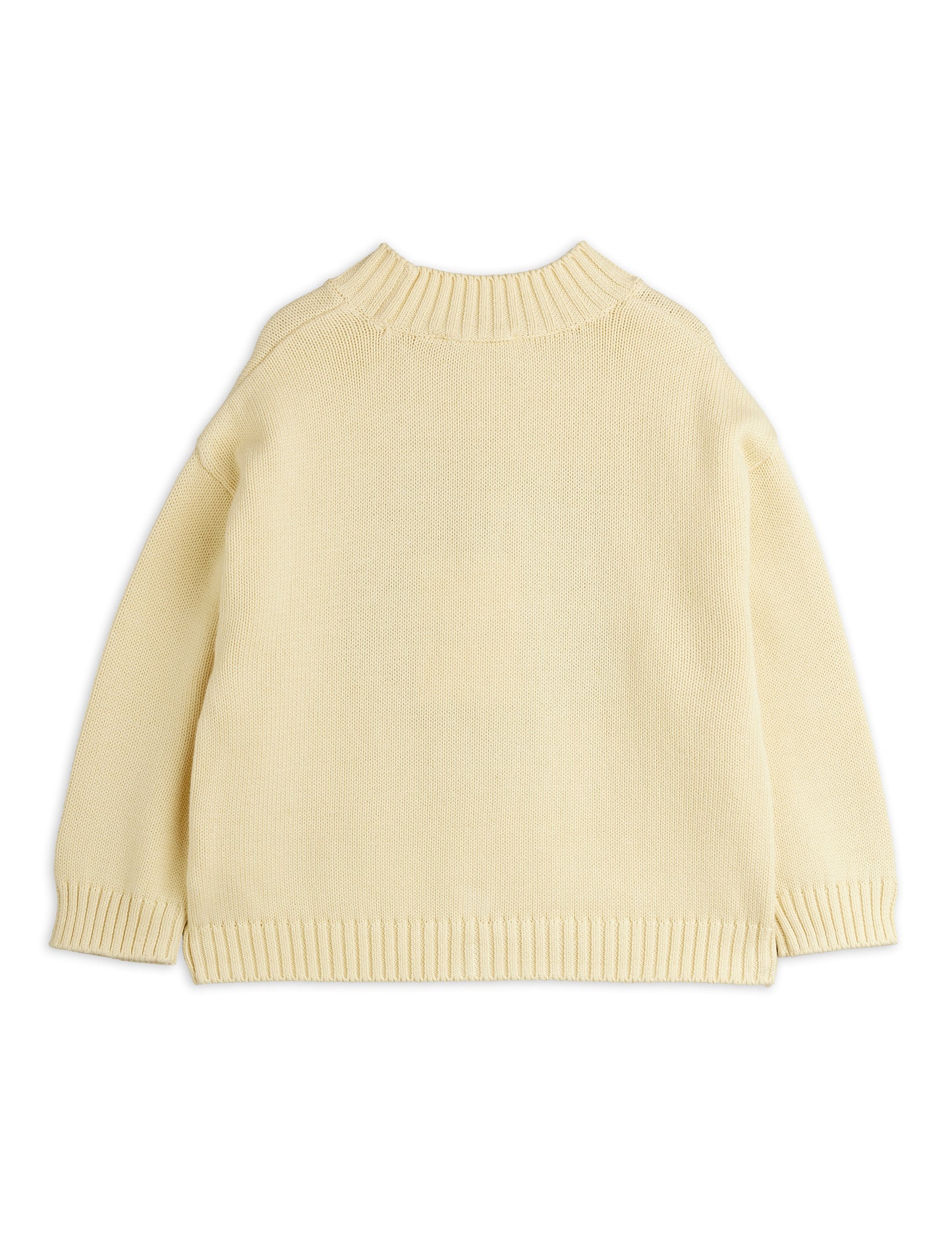 Beige sweater with a bear design on a white background by mini rodini. Swedish kids clothing