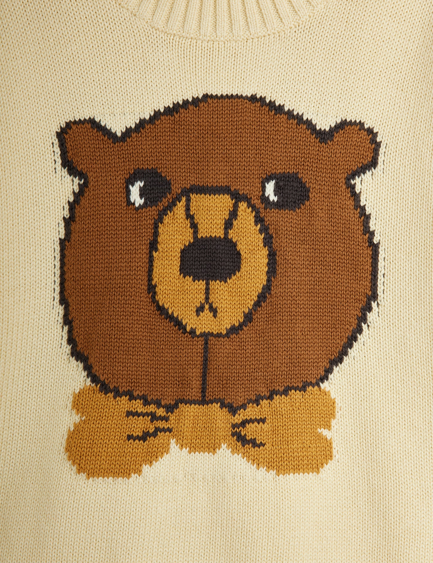 Beige sweater with a bear design on a white background by mini rodini. Swedish kids clothing