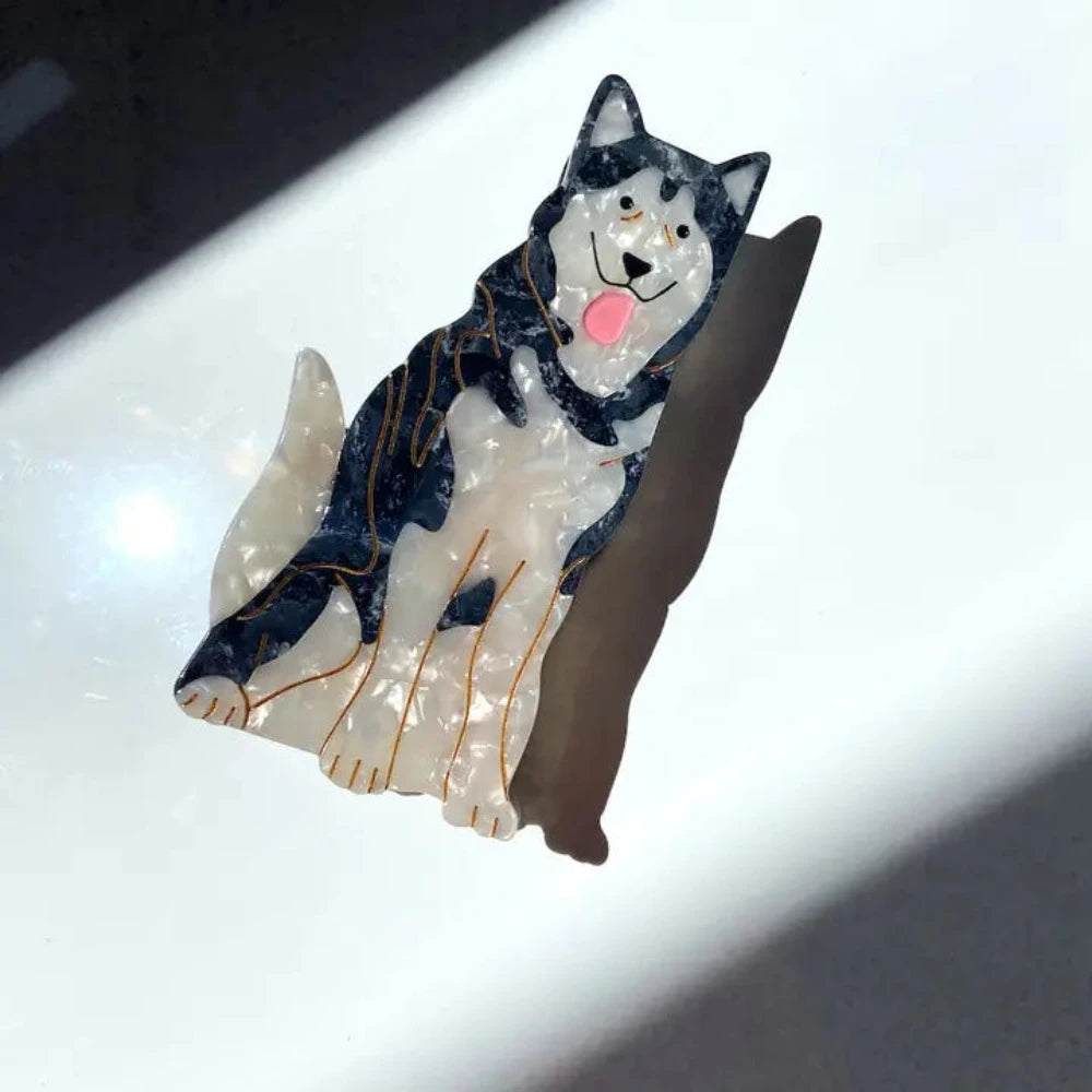 Hand Painted Claw Hairclip Husky
