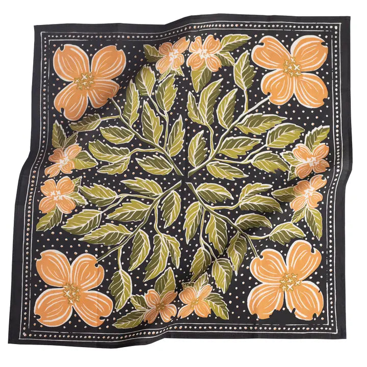 Bandanas that have gorgeous color schemes with fun decorative floral elements that will look great on an person. Bandanas are incredibly versatile for styling and these are 100% cotton. Find these at Huset Shop on Abbot Kinney in Venice Beach California a scandinavian store for everything you want to shop.