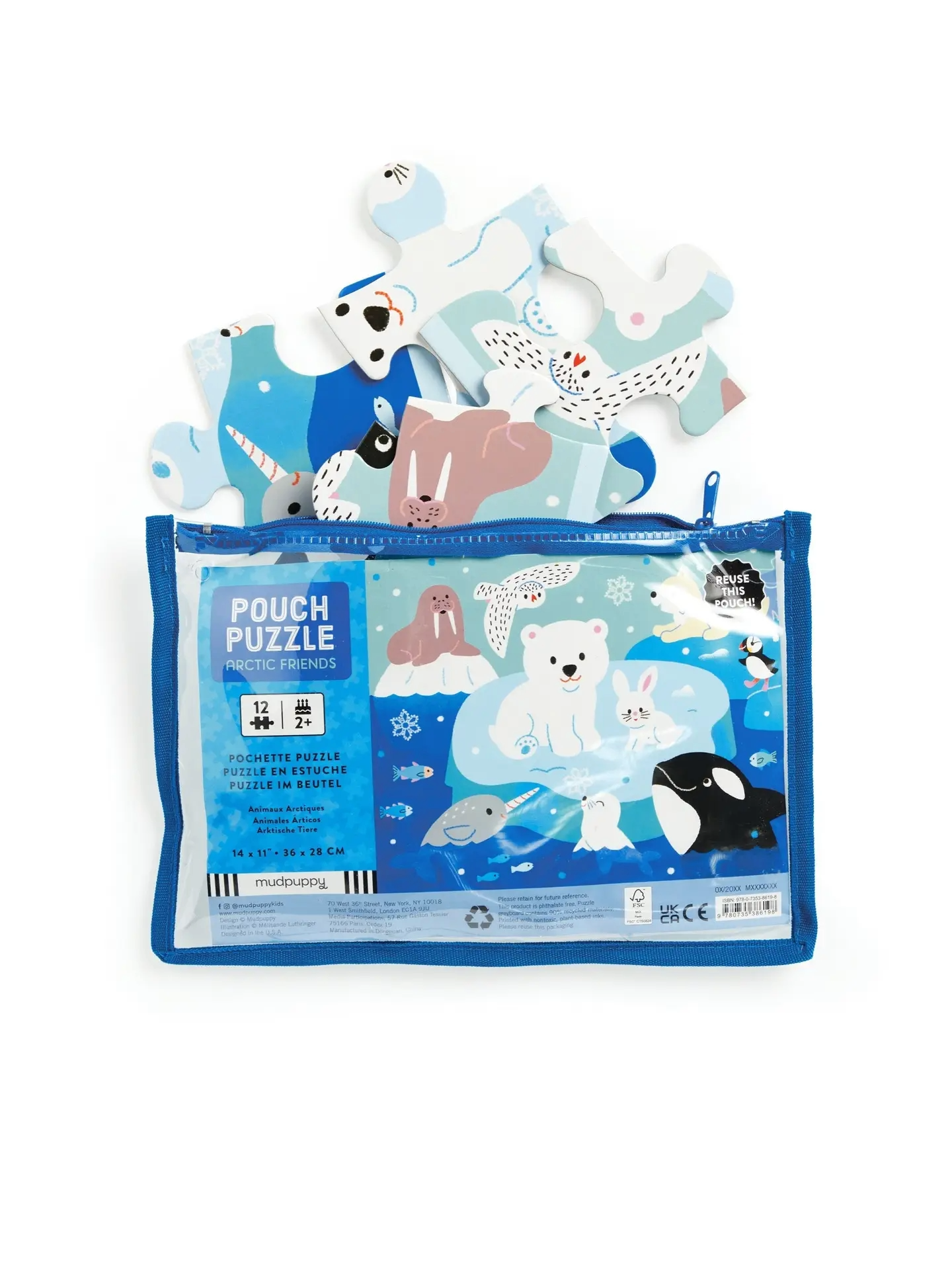 Designed with extra-thick pieces for children two and older. Ingela Arrhenius has illustrated an underwater look at a porpoise, sea turtle, sea star, seahorse, fish, and kelp, all brightly colored. If you prefer a frosty adventure featuring adorable polar pals go for the Artic set. The convenient pouch keeps pieces together for on-the-go fun, whether at home or during travel. Watch your little one's face light up as they connect each piece.