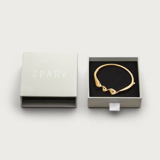 Beginning comes in two thoughtfully selected qualities: gold-plated (18K) and silver-plated brass. All Sparv jewelry is nickel free and their gold plated jewelry has an extra thick layer of plating of 18K so you get a piece that is made to last. All carefully wrapped in handmade jewelry boxes made of recycled and FSC certified paper.