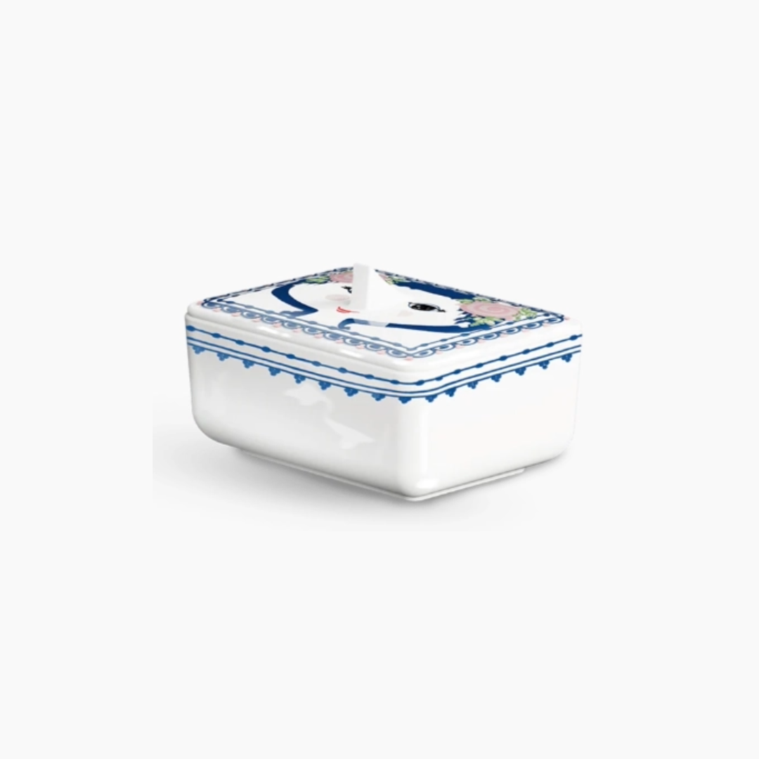 Dora Porcelain Butter Dish, Dish, Display Box, Danish Design Classics, Face, Cheerful