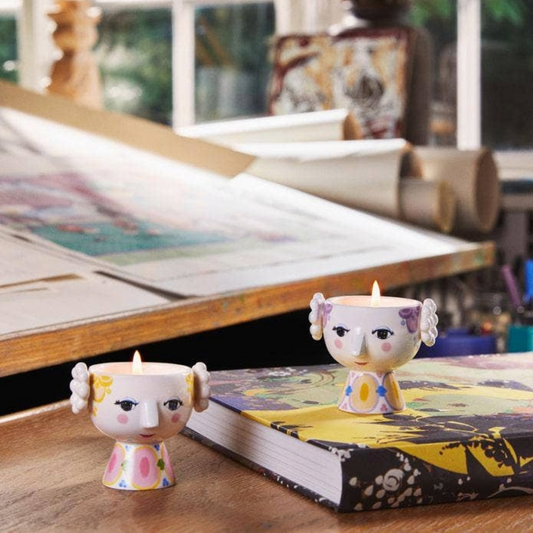 Bjørn Wiinblad Eva Tealight Holders - Set of 2, Egg Cup, Face, Classics, Colorful, Fun, Danish Classics