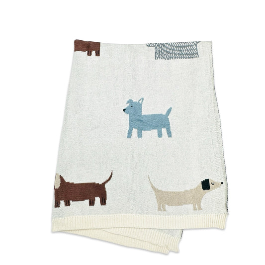 Luxurious 100% Organic Cotton knitted baby blanket featuring cute buddy dog design. Ultra-Soft, lightweight, all-season, breathable, cozy and comfy. Non-toxic & natural fabrication for sensitive skin, eco-friendly & sustainable materials used.