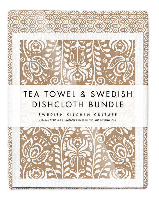 Used in Swedish kitchens since the 1950s, these tried and trusted dishcloths are made of all natural and renewable materials. Highly durable, they are great for washing up, general cleaning and mopping up spills. The bundle also makes for a great gift. The bundle consists of 1 tea towel and 2 matching dishcloths. Designed by Jangneus in Sweden.