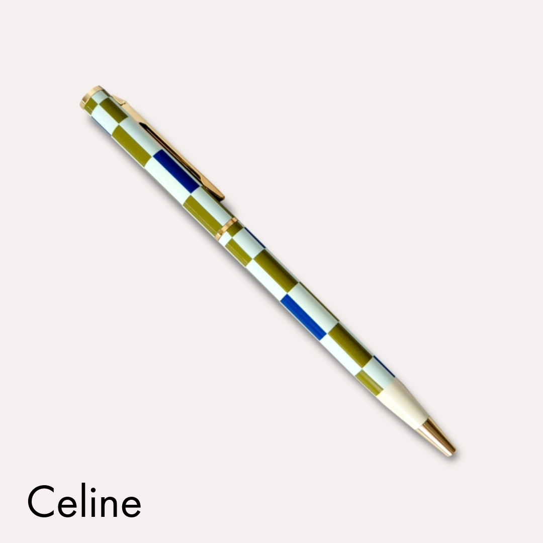 Style-conscious stationery shoppers
Fashion-inspired gifts
Customers looking for eco-friendlier writing tools
Retailers after stationery with “statement piece” energy
Specs:
Slimline metal body with olive + blue check print on cream
Gold plated (no tarnish, all luxe)
Black, fineline ballpoint ink
Refillable (refills sold separately)
wholesale pens, refillable pens wholesale, designer stationery wholesale, check print pen, stylish desk accessories, eco-friendly pen wholesale, slimline pens, fashion