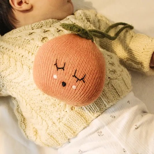 Hanging Clementine Rattle Toy, Lambswool, Ethically sourced, Baby, newborn room decor, orange