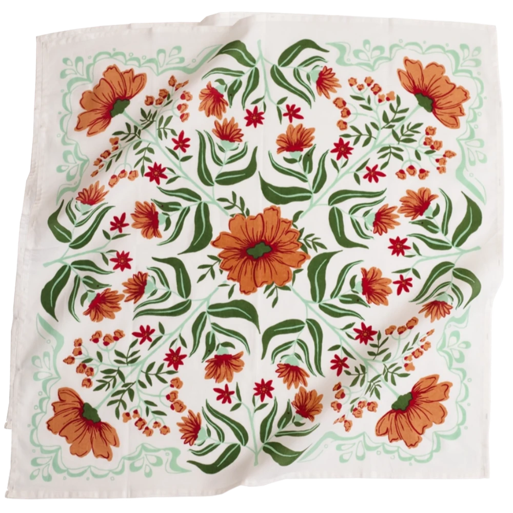Bandanas that have gorgeous color schemes with fun decorative floral elements that will look great on an person. Bandanas are incredibly versatile for styling and these are 100% cotton. Find these at Huset Shop on Abbot Kinney in Venice Beach California a scandinavian store for everything you want to shop.