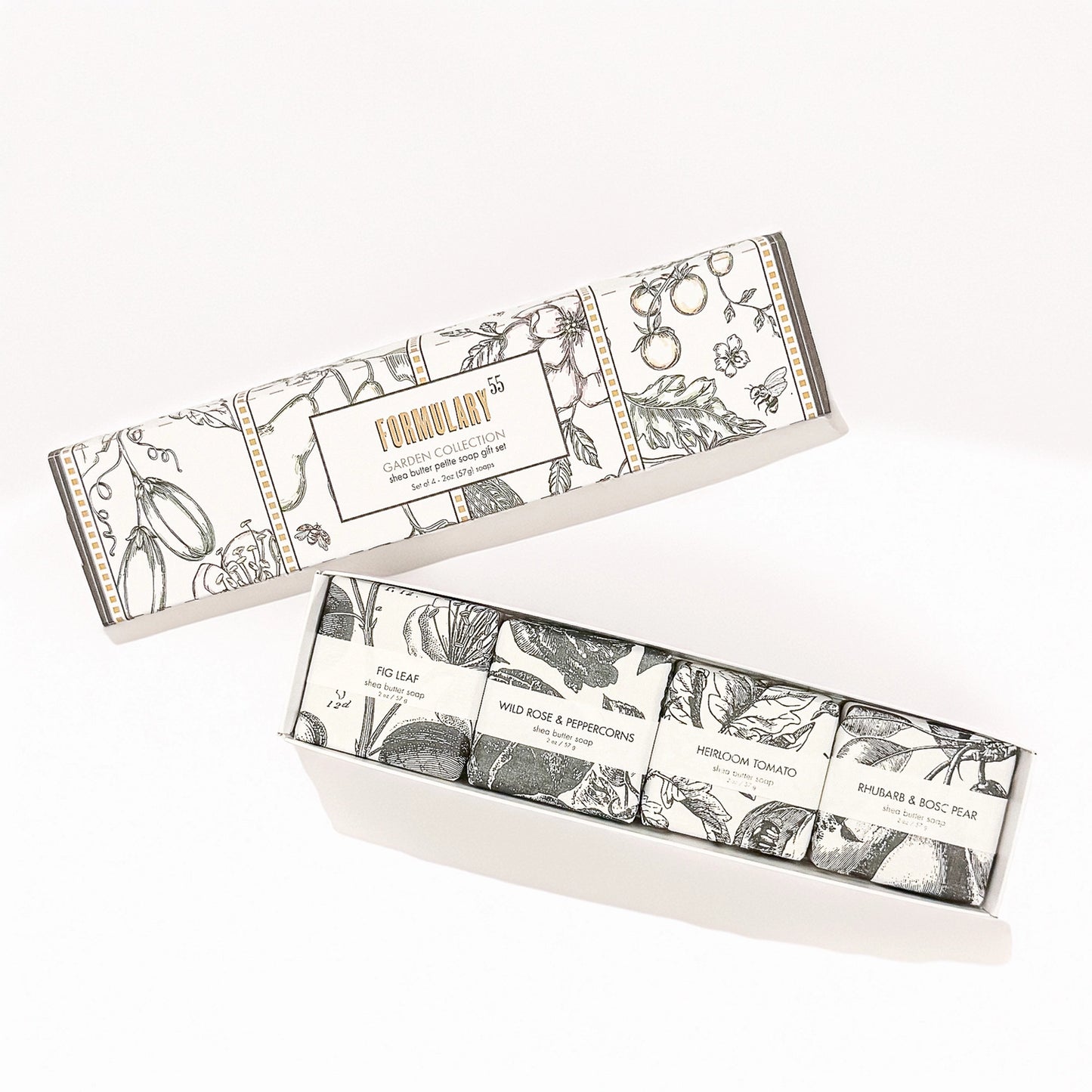 A quartet of garden fragrances in our 2oz petite soaps that capture the essence of gardening - vine, leaf, fruit, and bloom.