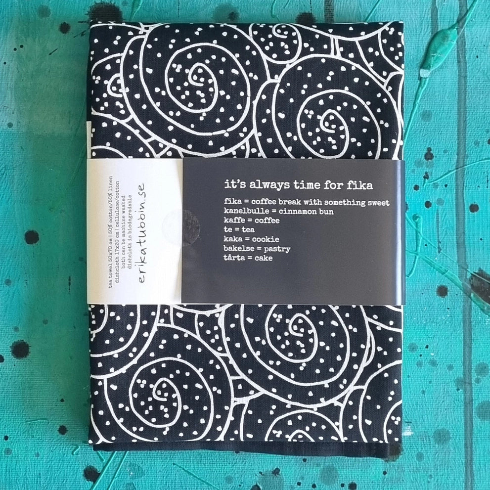 Giftset Swedish Fika Cinnamon Tea Towel, Erika Tubbin Sweden, Gift Set, Made in Sweden, Tea Towel, Swedish Dishcloth