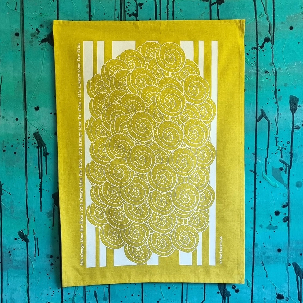 Giftset Swedish Fika Cinnamon Tea Towel, Erika Tubbin Sweden, Gift Set, Made in Sweden, Tea Towel, Swedish Dishcloth