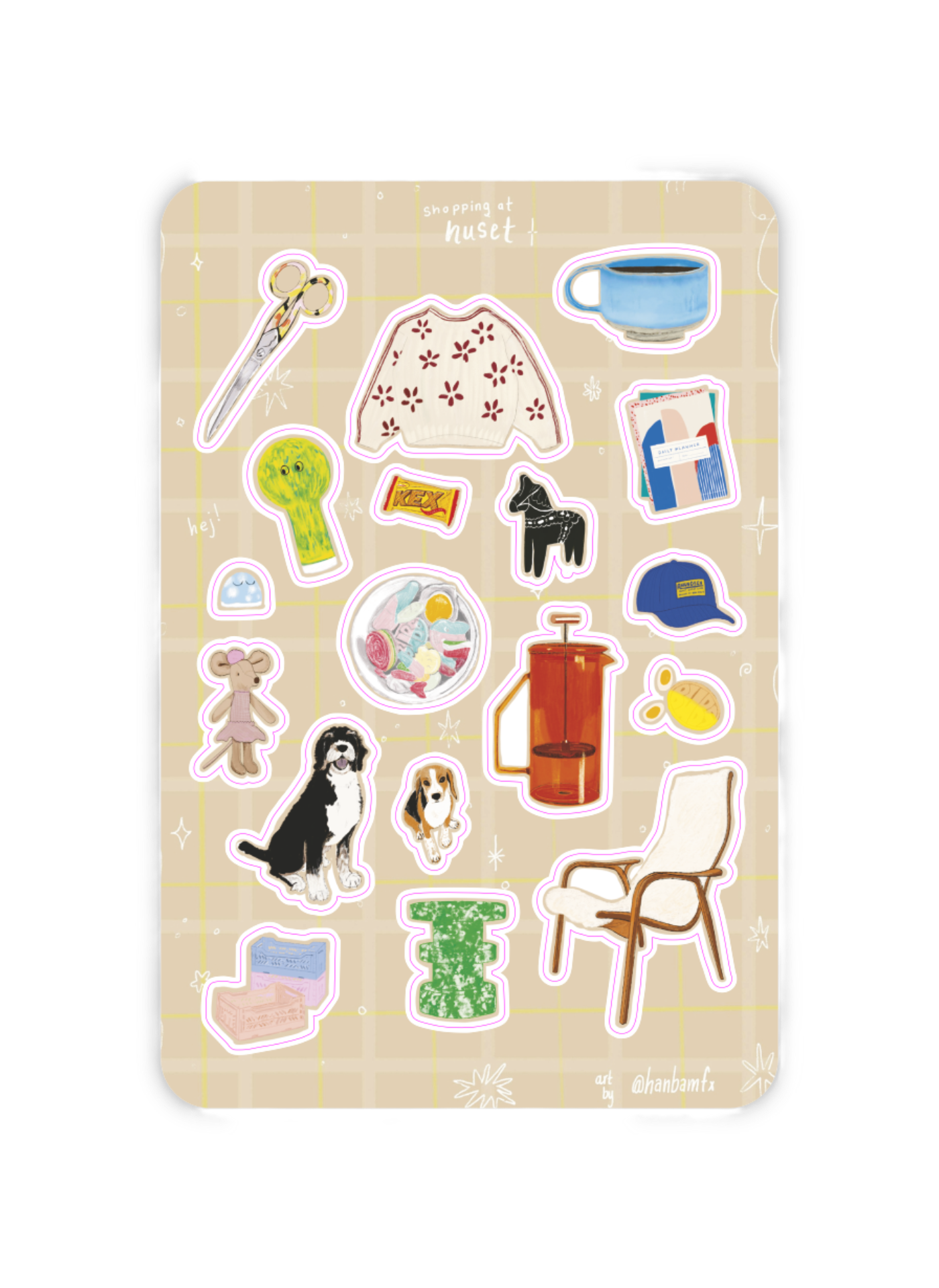 swedish candy sticker sheet designed by hannah stokes a graphic designer for huset shop a scandinavian store in los angeles in venice california. bubs candy, artsy, crafty, collection, journaling, crafty girls spots in la, waterproof, for laptops, water bottles, decorating your phone, show your personality, cute, trendy