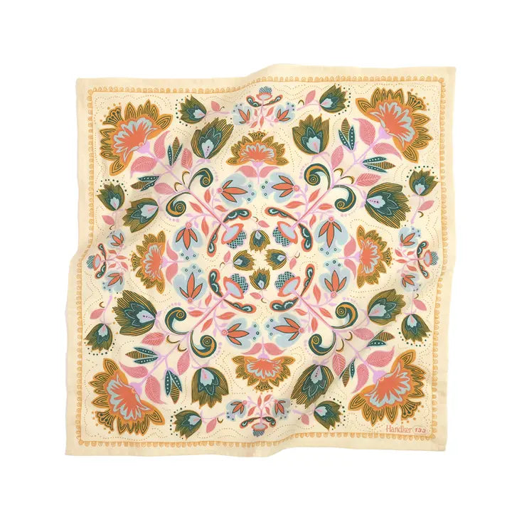 Bandanas that have gorgeous color schemes with fun decorative floral elements that will look great on an person. Bandanas are incredibly versatile for styling and these are 100% cotton. Find these at Huset Shop on Abbot Kinney in Venice Beach California a scandinavian store for everything you want to shop.