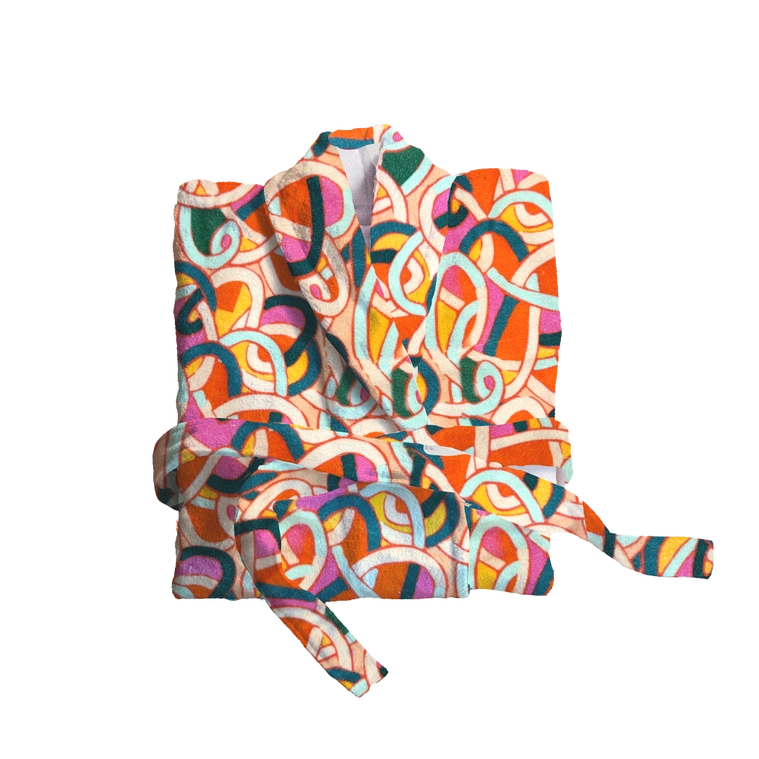 This duster coat is pure luxury, crafted of silky plush cotton velvet and smooth woven cotton on the reverse. It can be worn as a robe or a coat--it even has pockets on both sides! This coat features a signature hand-drawn pattern and is a cuddly hug no matter how you wear it.