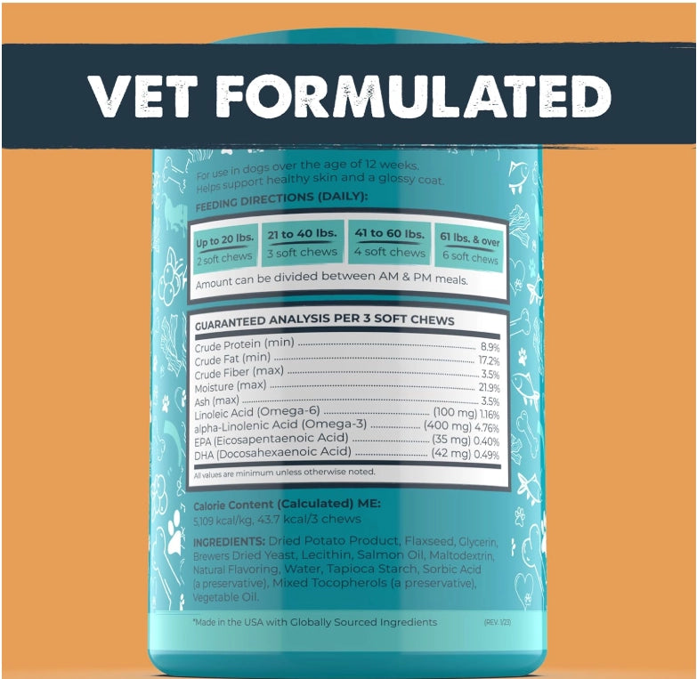 We love our best furry friends so much and using these vet formulated chews will support your dog’s health from the inside out. These premium supplements made with wild-caught salmon oil rich in omega-3 fatty acids, including EPA and DHA. These nutrients are known to help reduce shedding, soothe itchy or flaky skin, and promote a soft, shiny coat. Made in the USA, these chews also contribute to heart, brain, joint, and immune system health.