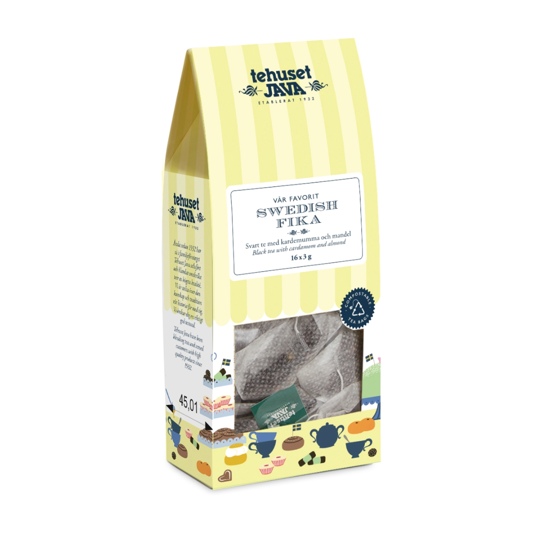 Stig L. Tea Bags. They have iconic swedish designs on the packaging and have 16 compostable teabags inside that have delicious melodies of floral, fruity, and Swedish flavored tea. They transport you to a calming day sharing a tea in a garden or around a cozy fireplace with crackling logs under the mantle. Give these as a gift to coworkers or you family to bring a bit of Swedish fika to their lives and remind them to slow down and enjoy the moments of life that make everyday special.