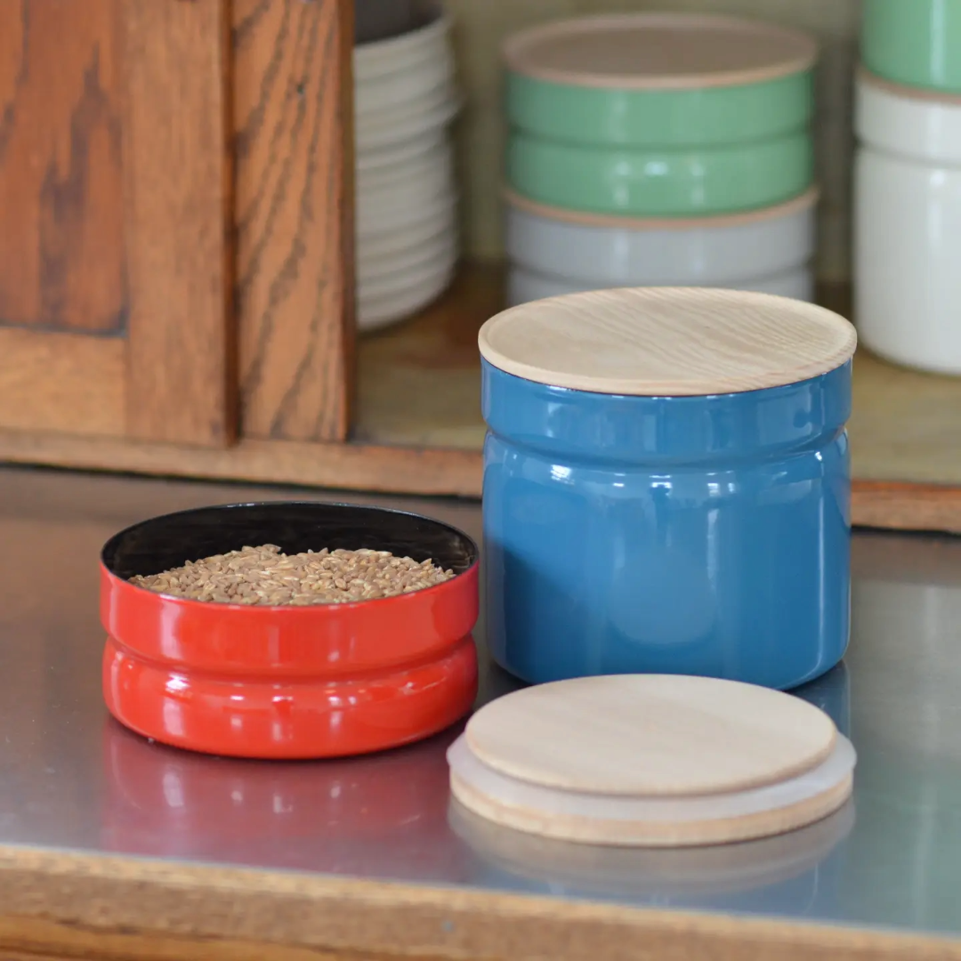 Storage Container, Sustainable, Plastic Free, Wooden, Enamel, ).6L, 1.4L
