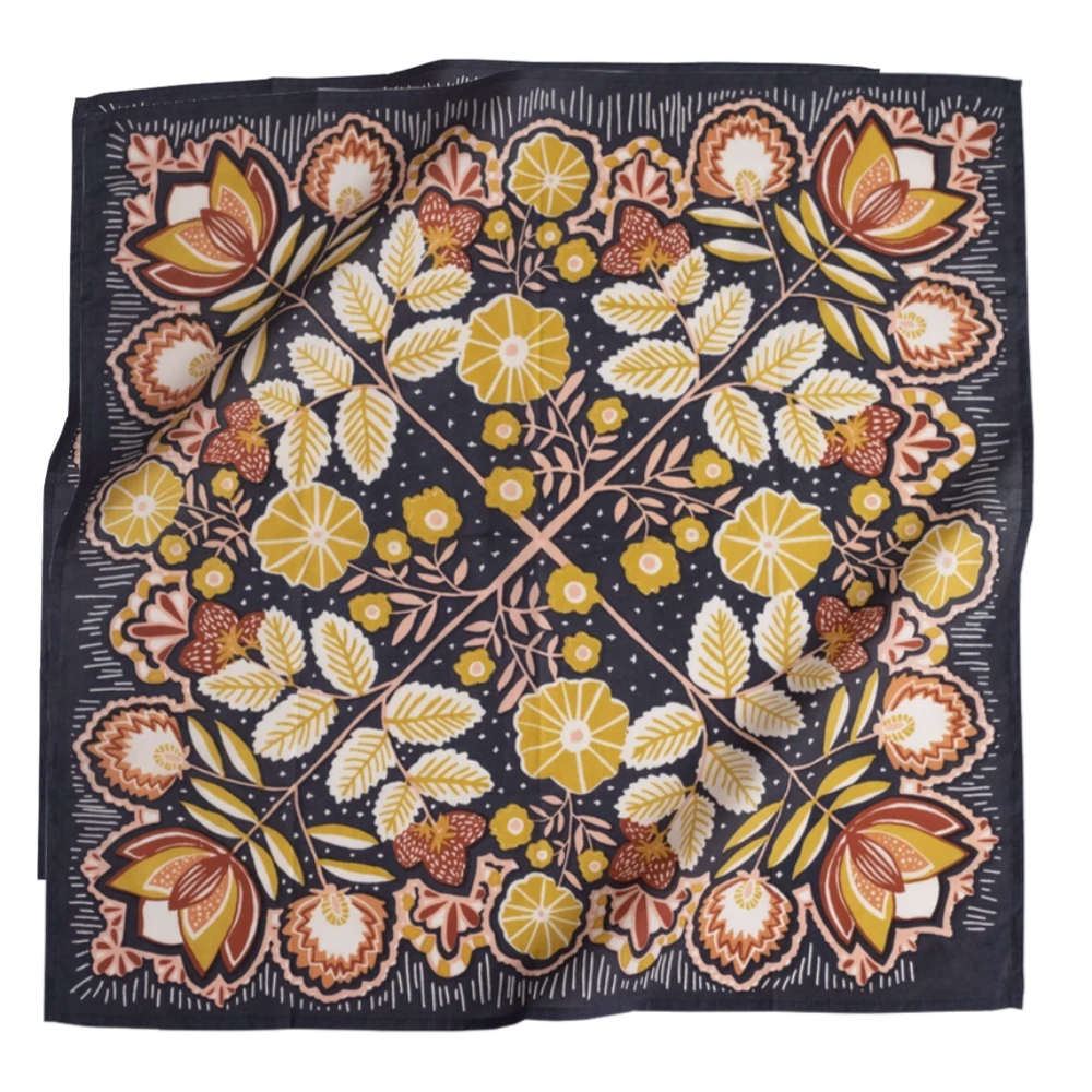 Bandanas that have gorgeous color schemes with fun decorative floral elements that will look great on an person. Bandanas are incredibly versatile for styling and these are 100% cotton. Find these at Huset Shop on Abbot Kinney in Venice Beach California a scandinavian store for everything you want to shop.