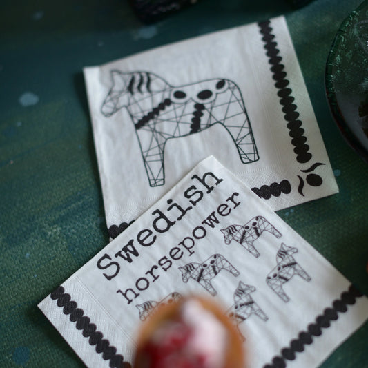 Swedish Lunch/Dinner Napkins, Dala Horse, Kurbits, Swedish Design, Made in Sweden, Paper