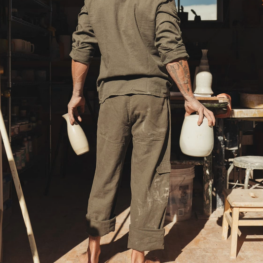 Amundsen Men's Traveller's Linen Pants, olive green, work pants, summer 2025, lightweight, breathable