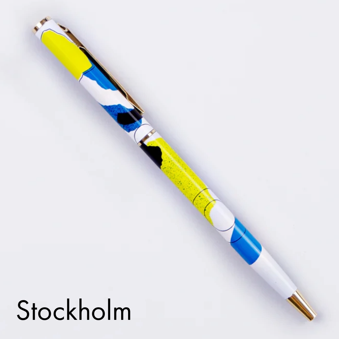 Style-conscious stationery shoppers
Fashion-inspired gifts
Customers looking for eco-friendlier writing tools
Retailers after stationery with “statement piece” energy
Specs:
Slimline metal body with olive + blue check print on cream
Gold plated (no tarnish, all luxe)
Black, fineline ballpoint ink
Refillable (refills sold separately)
wholesale pens, refillable pens wholesale, designer stationery wholesale, check print pen, stylish desk accessories, eco-friendly pen wholesale, slimline pens, fashion