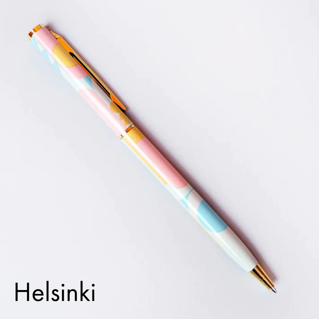 Style-conscious stationery shoppers
Fashion-inspired gifts
Customers looking for eco-friendlier writing tools
Retailers after stationery with “statement piece” energy
Specs:
Slimline metal body with olive + blue check print on cream
Gold plated (no tarnish, all luxe)
Black, fineline ballpoint ink
Refillable (refills sold separately)
wholesale pens, refillable pens wholesale, designer stationery wholesale, check print pen, stylish desk accessories, eco-friendly pen wholesale, slimline pens, fashion
