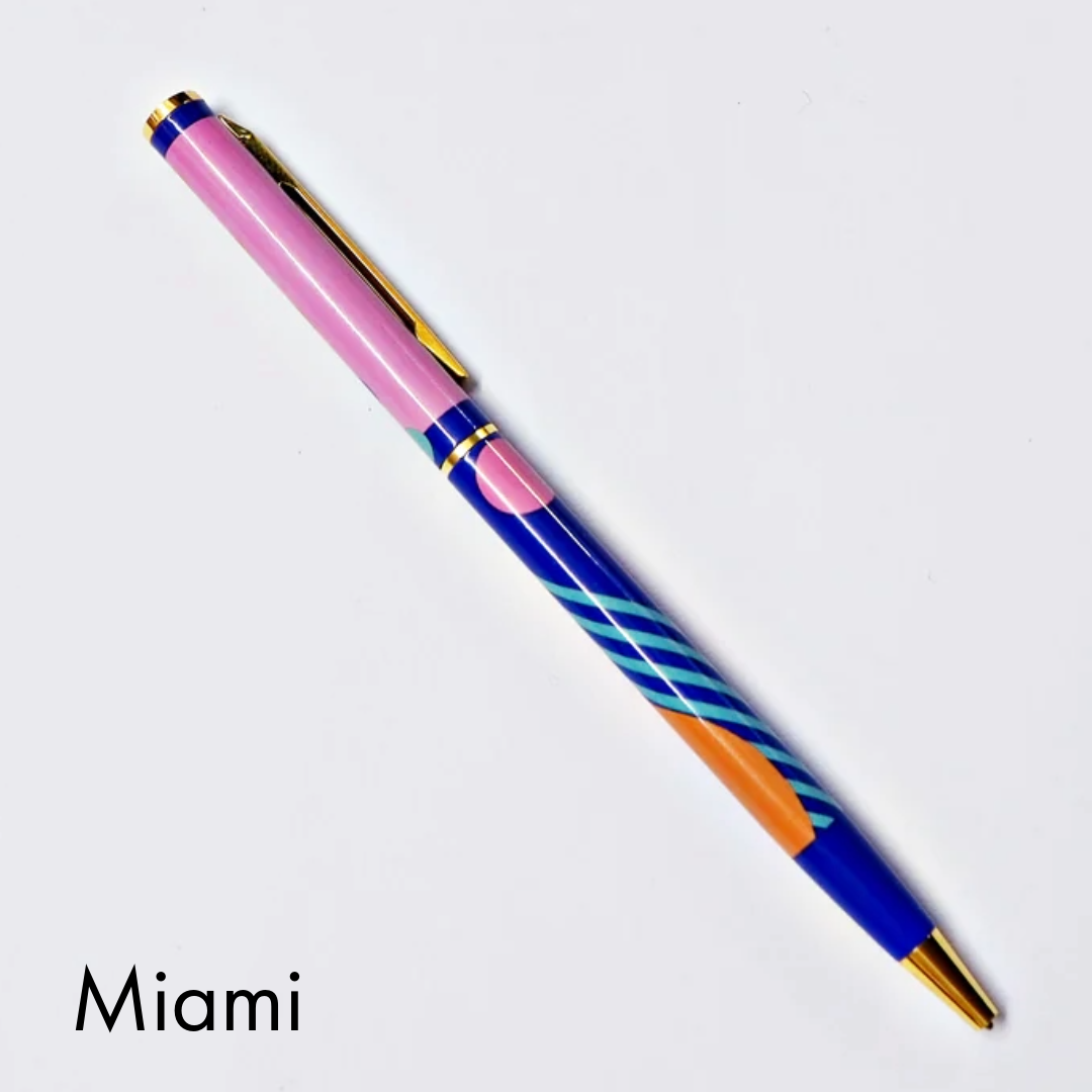 Style-conscious stationery shoppers
Fashion-inspired gifts
Customers looking for eco-friendlier writing tools
Retailers after stationery with “statement piece” energy
Specs:
Slimline metal body with olive + blue check print on cream
Gold plated (no tarnish, all luxe)
Black, fineline ballpoint ink
Refillable (refills sold separately)
wholesale pens, refillable pens wholesale, designer stationery wholesale, check print pen, stylish desk accessories, eco-friendly pen wholesale, slimline pens, fashion