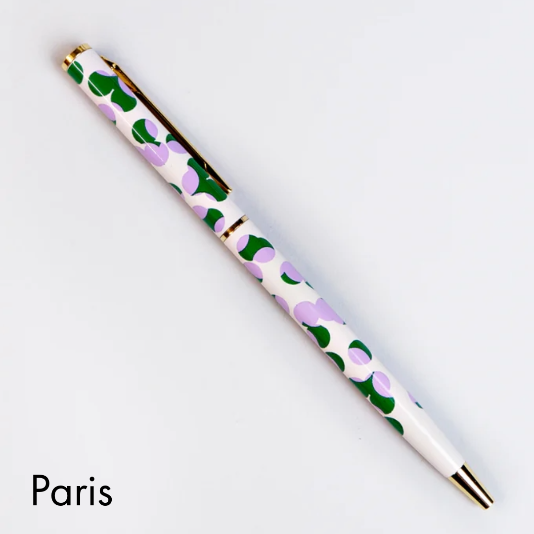 Style-conscious stationery shoppers
Fashion-inspired gifts
Customers looking for eco-friendlier writing tools
Retailers after stationery with “statement piece” energy
Specs:
Slimline metal body with olive + blue check print on cream
Gold plated (no tarnish, all luxe)
Black, fineline ballpoint ink
Refillable (refills sold separately)
wholesale pens, refillable pens wholesale, designer stationery wholesale, check print pen, stylish desk accessories, eco-friendly pen wholesale, slimline pens, fashion