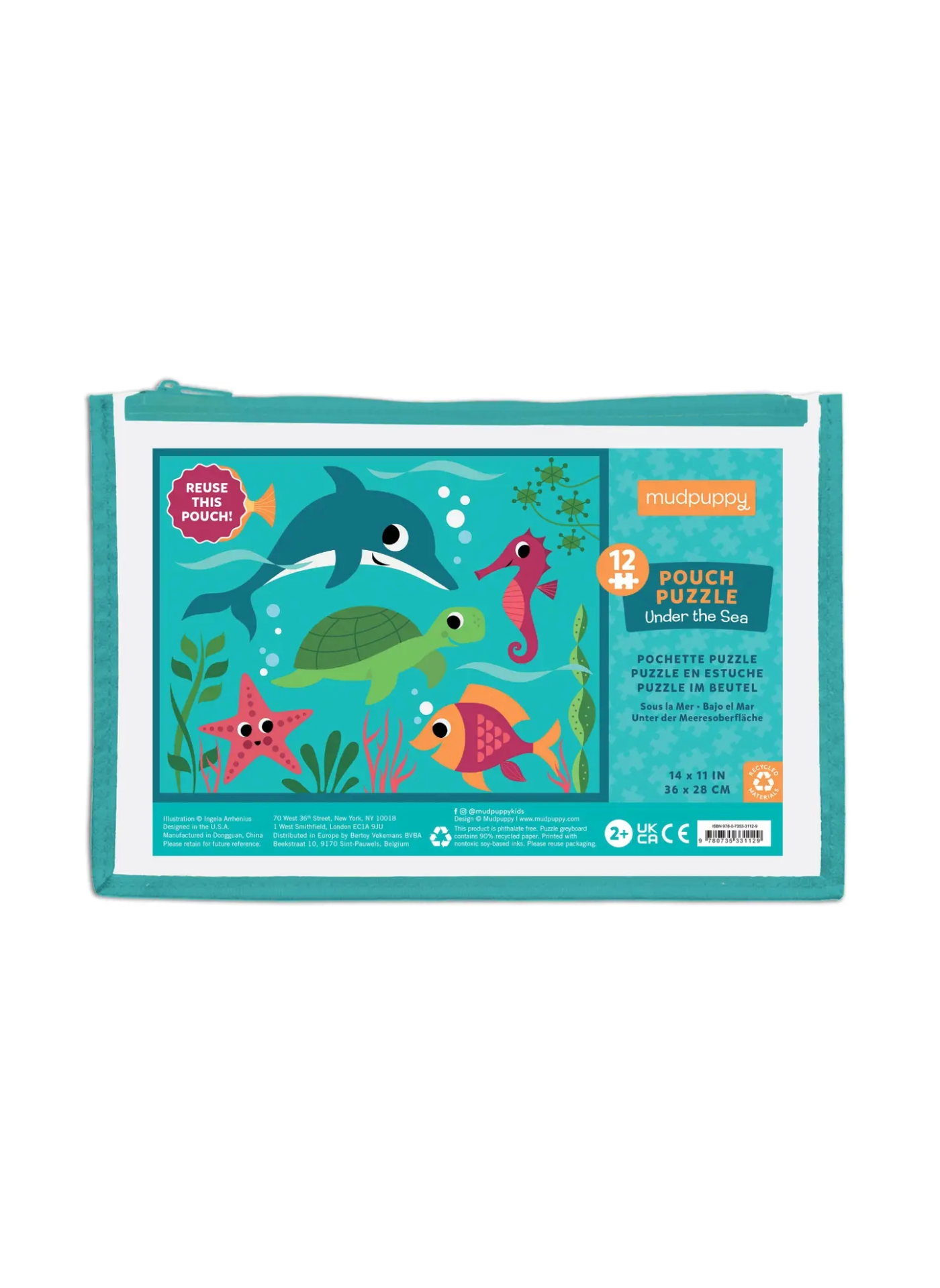 Designed with extra-thick pieces for children two and older. Ingela Arrhenius has illustrated an underwater look at a porpoise, sea turtle, sea star, seahorse, fish, and kelp, all brightly colored. If you prefer a frosty adventure featuring adorable polar pals go for the Artic set. The convenient pouch keeps pieces together for on-the-go fun, whether at home or during travel. Watch your little one's face light up as they connect each piece.