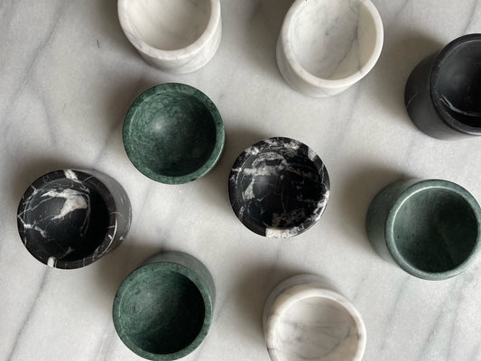 COMO pinch bowl is a versatile object that can be used at your dinner table, desk or bedside table. Use it to serve salt or pepper, store jewellery or light an incense cone. Each COMO bowl is handcrafted from a solid piece of beautiful marble with a sophisticated honed matte finish. 