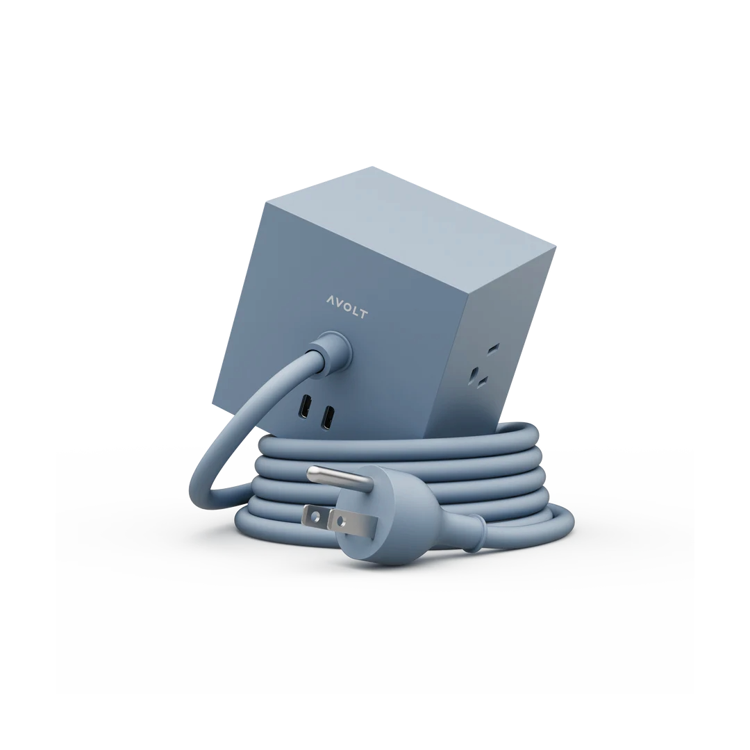 AVOLT Square 1, power strip, extension cord, modern, simple, high end, luxury, swedish, design, blue
