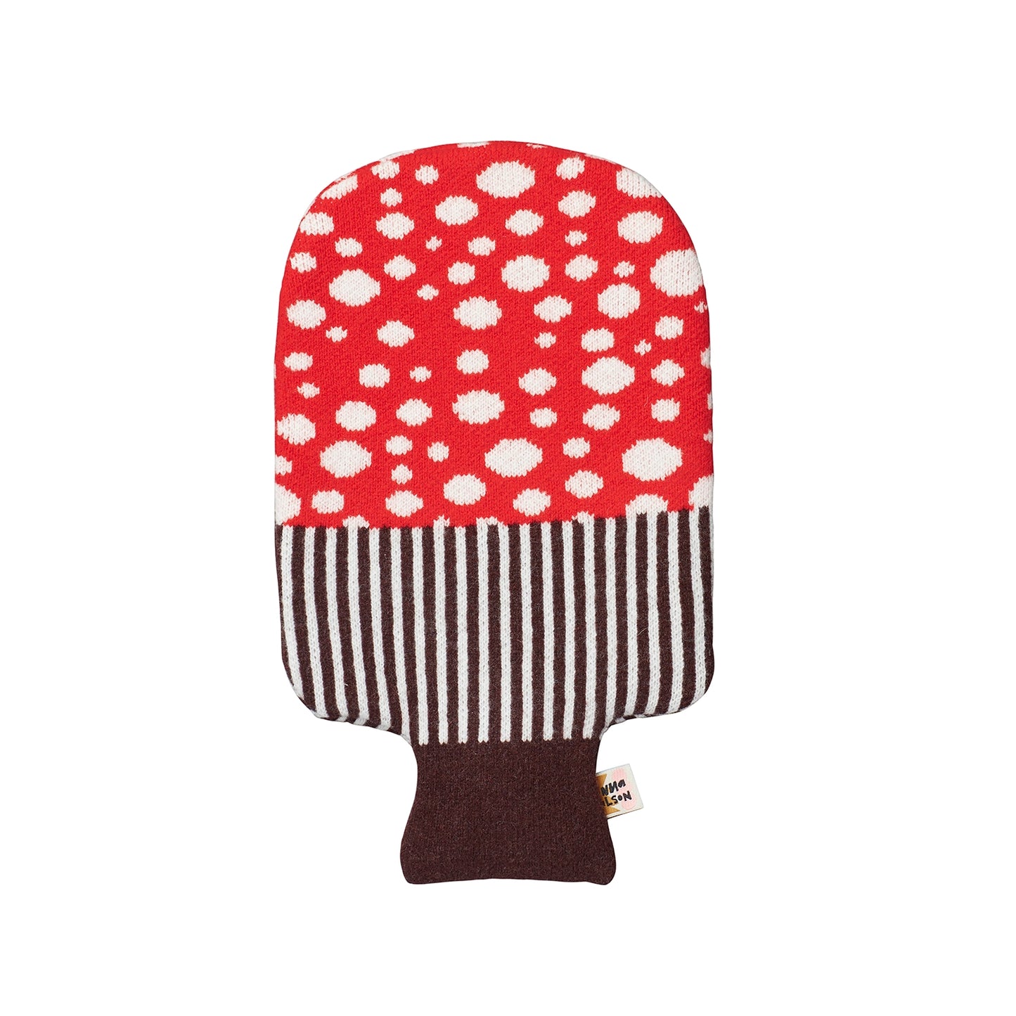 Cosy up with with this dotty Mushroom Hot Water Bottle. Use this hot water bottle with a knitted cover to keep warm on a chilly evening or to soothe your aches and pains.
