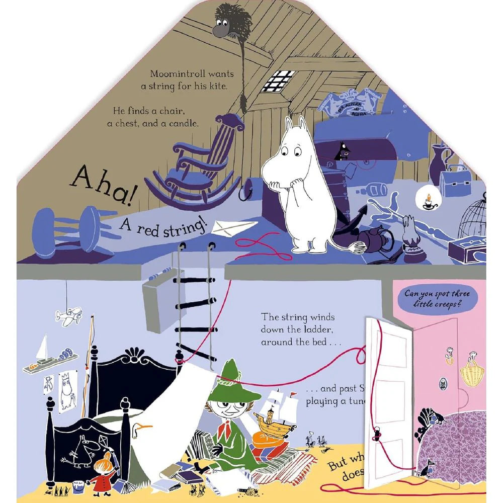 Illustrated scene from a children's book with characters and objects in a room.