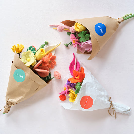 Aveva Wool Flower Bouquets that spark joy and will last you a lifetime. No more having to re buy flowers to fill the empty vases around your home, you can bring a touch of nature inside with colorful bouquets made with sustainable wool.