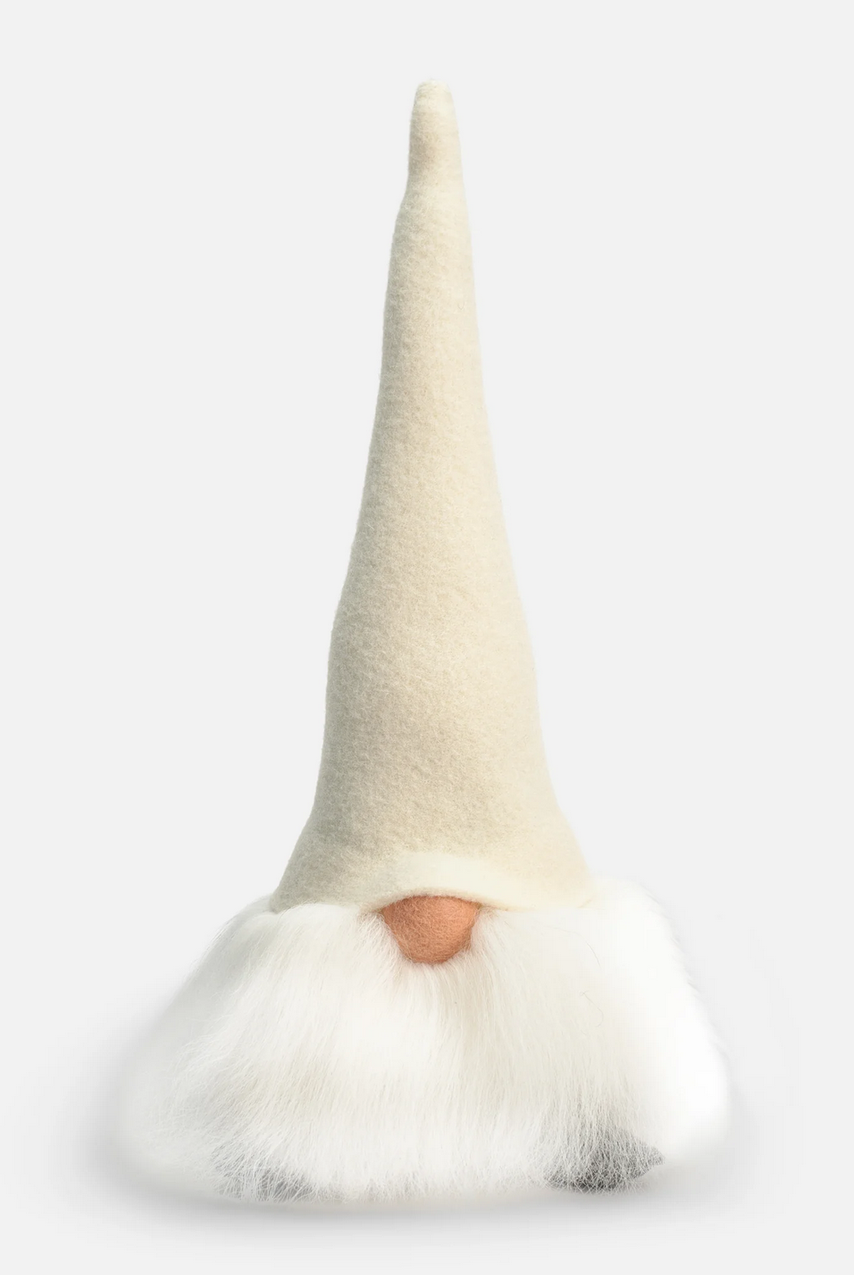 Gnome with a knitted hat and orange nose on a white background