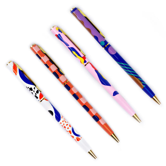 Style-conscious stationery shoppers
Fashion-inspired gifts
Customers looking for eco-friendlier writing tools
Retailers after stationery with “statement piece” energy
Specs:
Slimline metal body with olive + blue check print on cream
Gold plated (no tarnish, all luxe)
Black, fineline ballpoint ink
Refillable (refills sold separately)
wholesale pens, refillable pens wholesale, designer stationery wholesale, check print pen, stylish desk accessories, eco-friendly pen wholesale, slimline pens, fashion