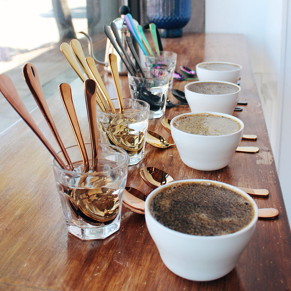 What is cupping? It’s a way to evaluate coffee quality. Cupping is favored by coffee professionals because it’s an easy way to taste multiple coffees at once. Find these spoons at Huset a Scandinavian store on Abbot Kinney