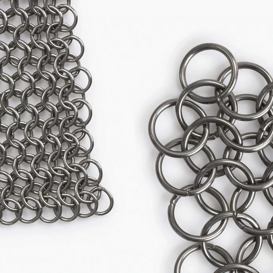 Stainless steel cleaning mesh for use with cast iron skillets and dutch ovens. Textured surface helps to remove stuck-on food, grime, and oil from pans and excels at heavy-duty cleaning. Built to last through years of frequent use and won’t scratch or scar your cookware. Dishwasher safe. An essential cast iron cleaning tool!