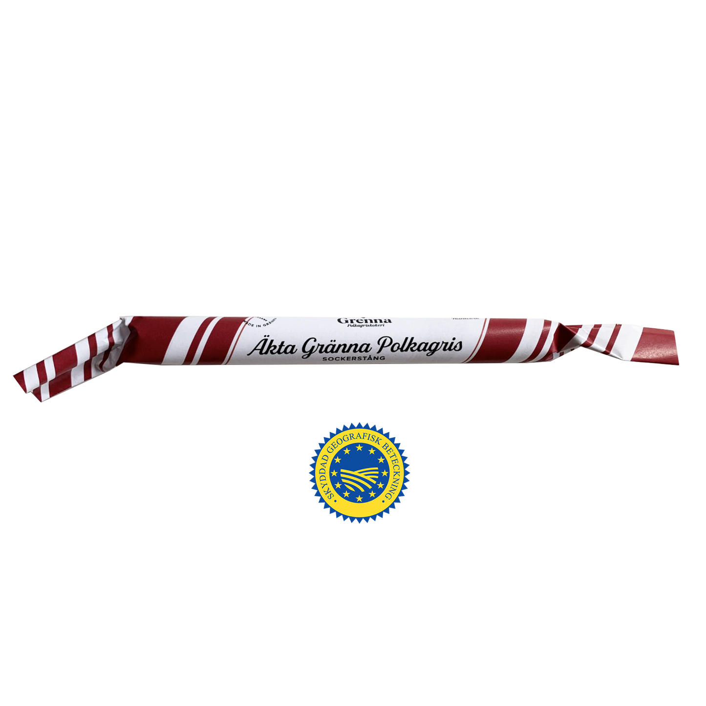 Handmade sugarstick from a bakery in Gränna, with the traditional taste of peppermint. The recipe and technique that dates back to 1859 when the widow Amalia Eriksson started to make these peppermint sweets to support her family.