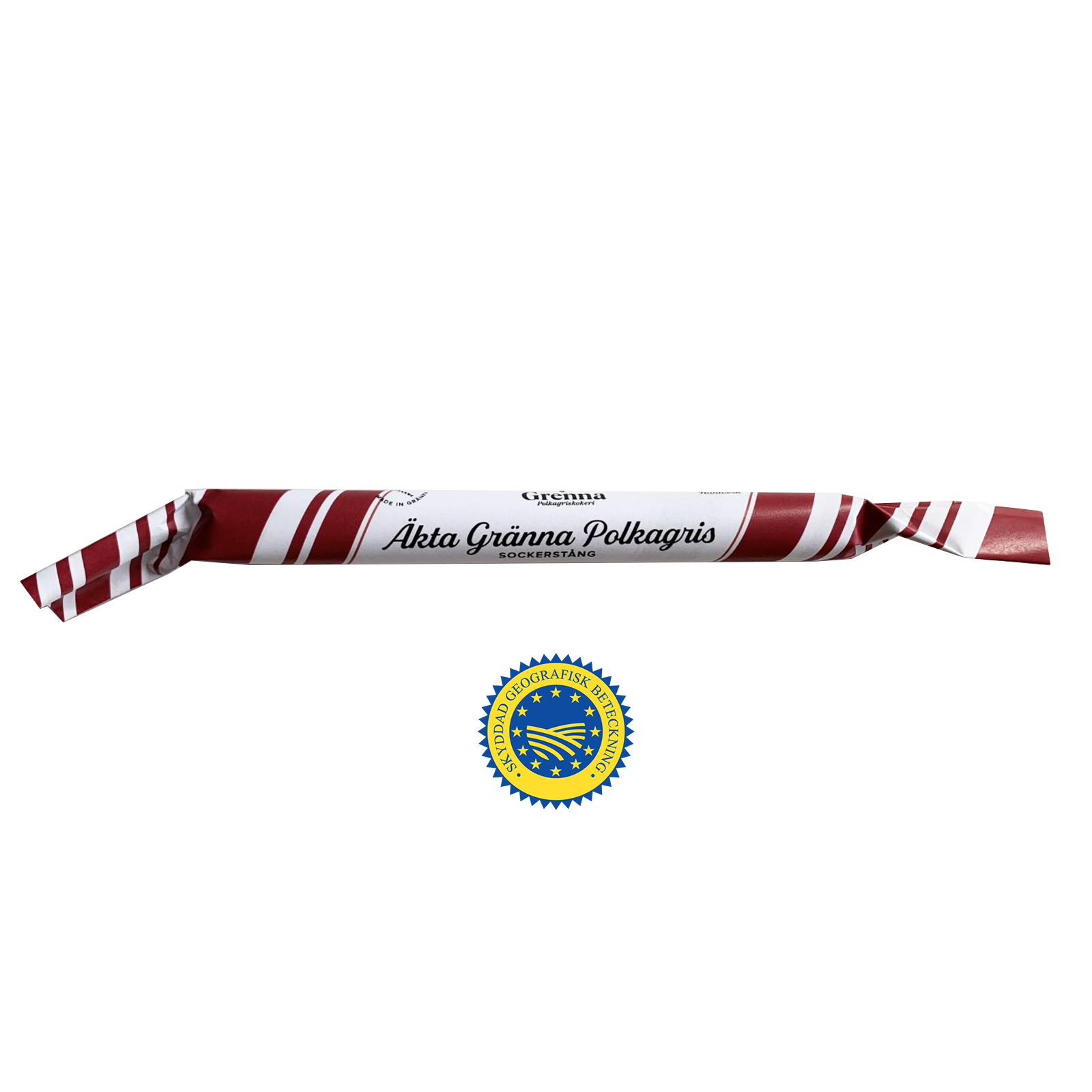 Handmade sugarstick from a bakery in Gränna, with the traditional taste of peppermint. The recipe and technique that dates back to 1859 when the widow Amalia Eriksson started to make these peppermint sweets to support her family.