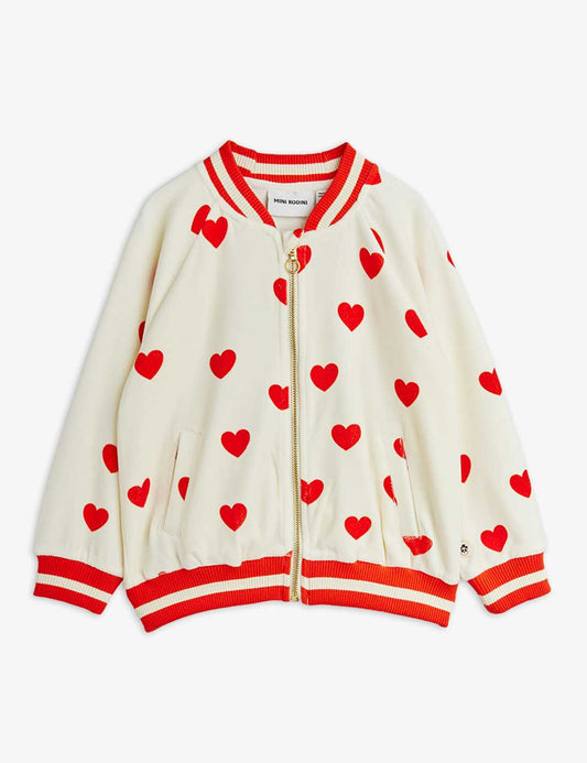 Mini Rodini Hearts Aop Velour Baseball Cardigan