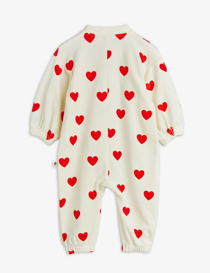 Mini Rodini Hearts Aop Velour Baby Jumpsuit