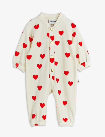 Mini Rodini Hearts Aop Velour Baby Jumpsuit