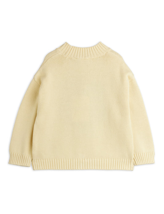 Beige sweater with a bear design on a white background by mini rodini. Swedish kids clothing