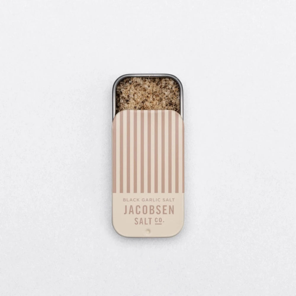 Flavored Sea Salt in a Slide Tin Black Garlic