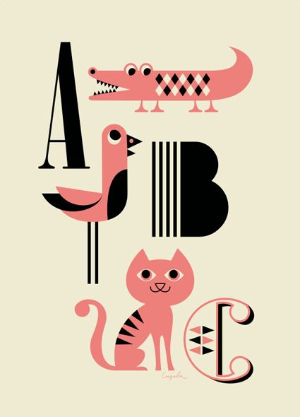 Illustrations of animals with letters A, B, and C on a beige background