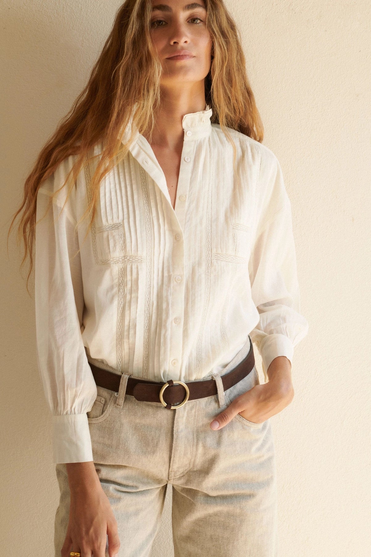 Bohemian and Casual White Lace Blouse perfect and airy for summer and springtime or vacations. The delicate touches like the bunching on the sleeves bring nice tailoring to the whole top. 