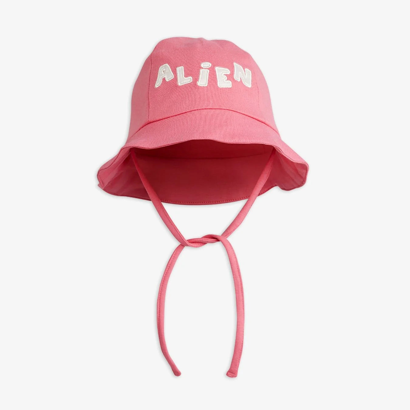 Pink bucket hat with 'ALIEN' text on a white background